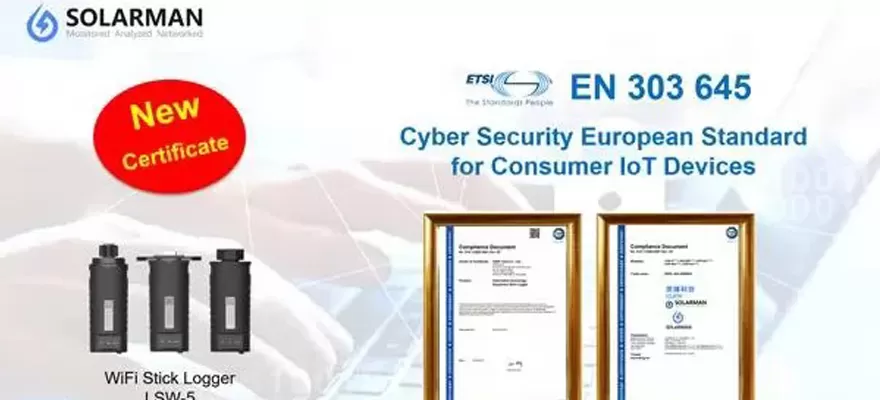 SOLAR MAN Produkte zertifiziert für Cyber sicherheit Europäische Standards für Verbraucher-IoT-Geräte